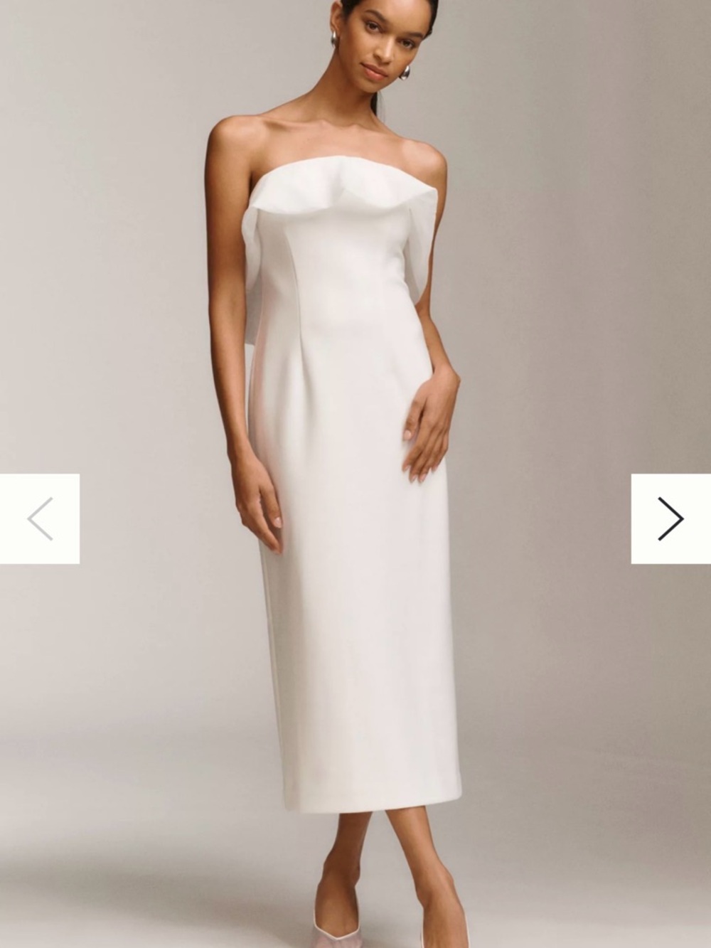 Anthropologie Ivory Strapless Fold-Front Midi Dress